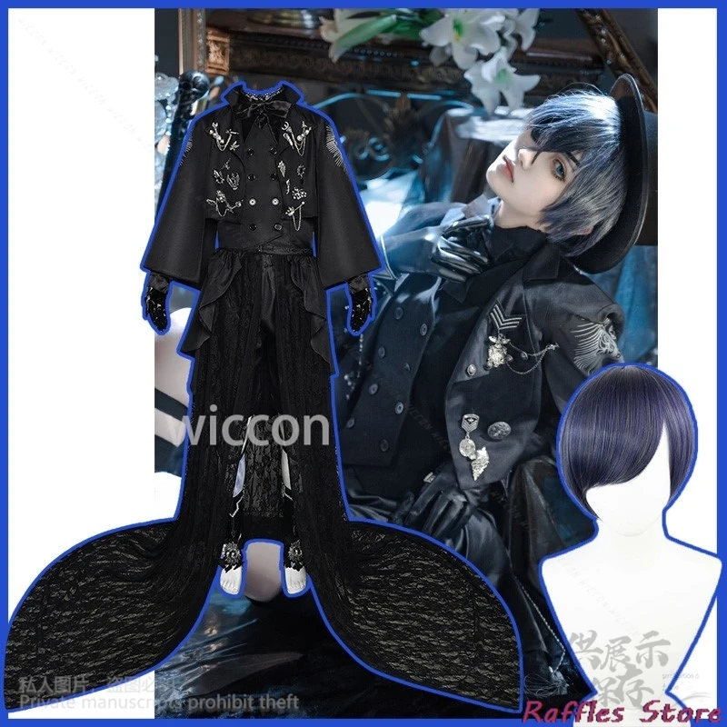 

Anime Black Butele 15th Anniversary Cosplay Ciel Costume Gothic Uniform Hat Retro Props Men Boys Halloween Christmas Lolita Cos