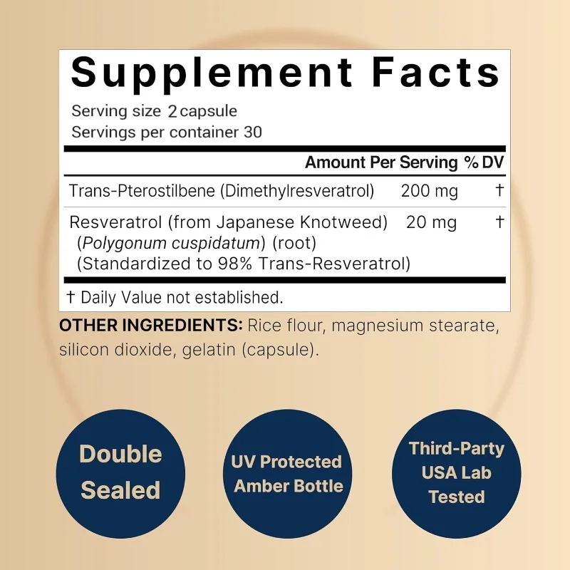 Purple Sandalwood 200 Mg/portion, Containing 60 Capsules of Trans Resveratrol - Two in One Antioxidant Polyphenol Formula