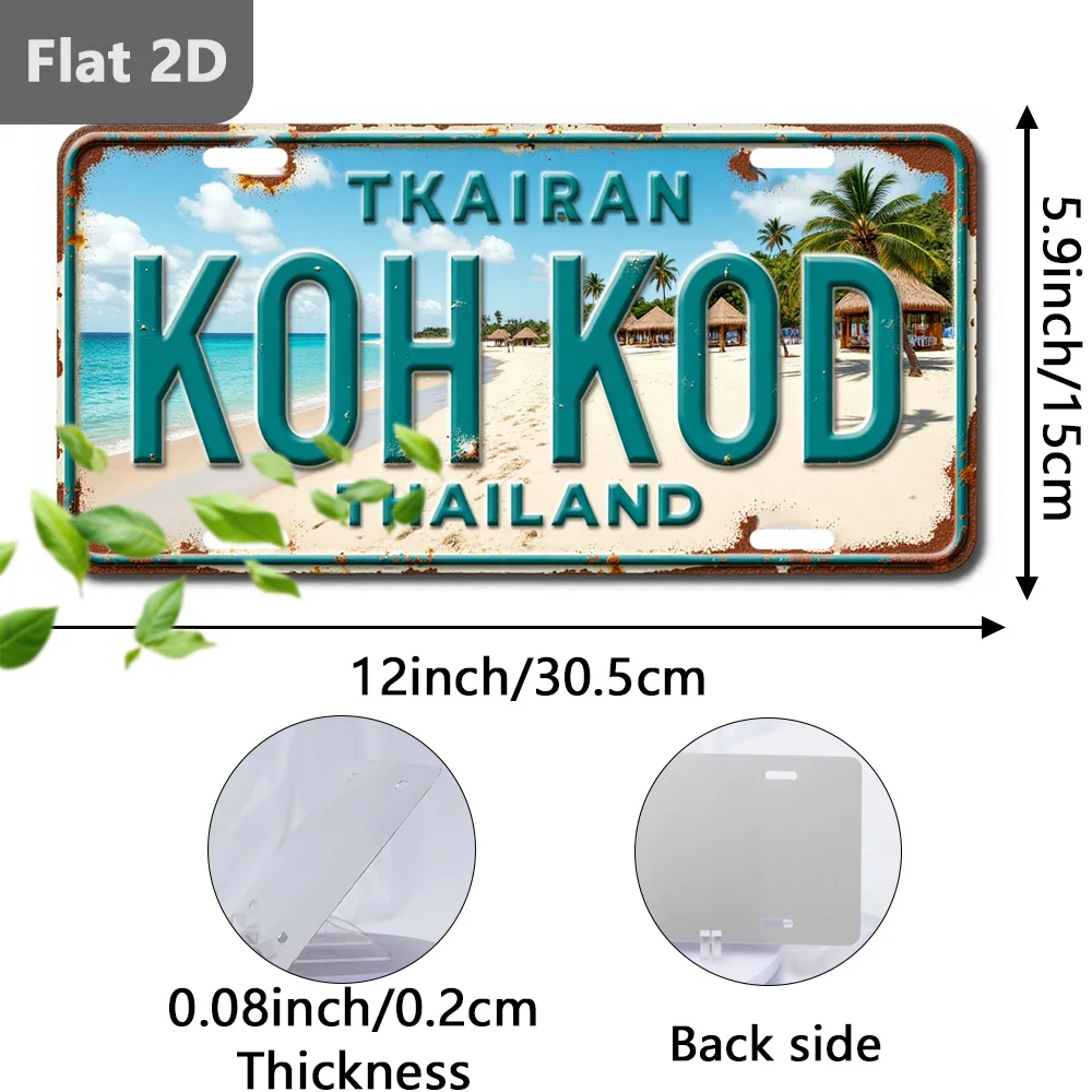 Retro Koh Kod Thailand Sign 30.48x14.99 cm, Outdoor Wall Decor, Metal Sign Shaped Metal Sign for Garden Garage Cafe
