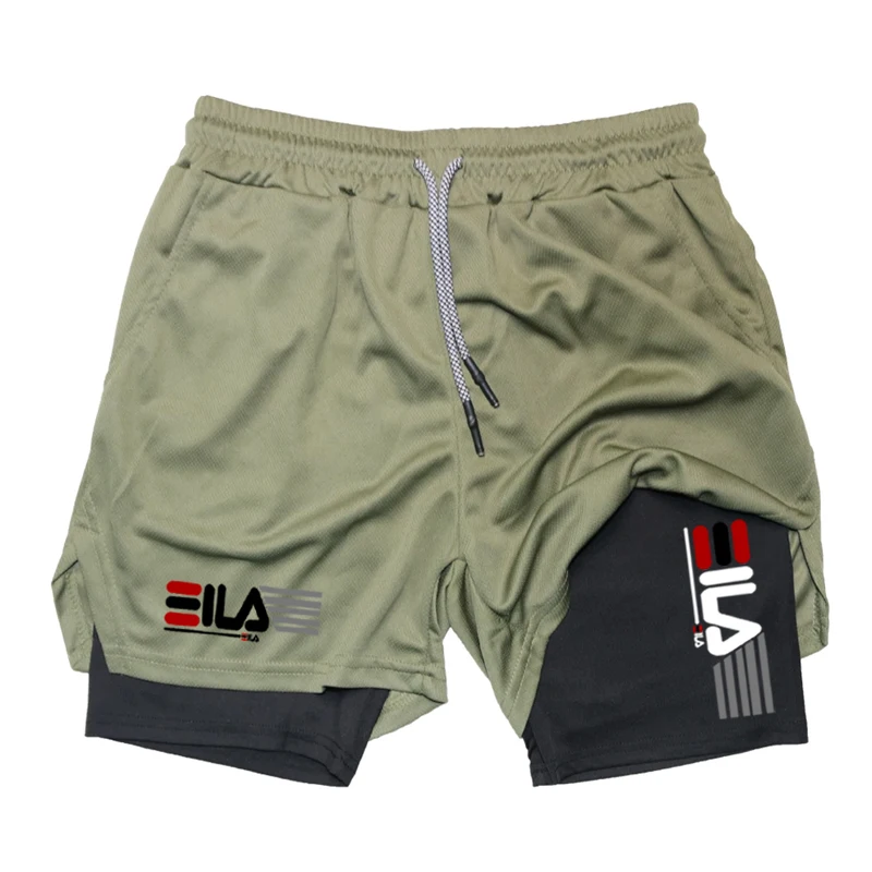 Heren Compressieshorts Zomergymnastiek2 In 1 Dubbellaagse Ademende Hardloopsportbroek Casual Sneldrogend Strandshort