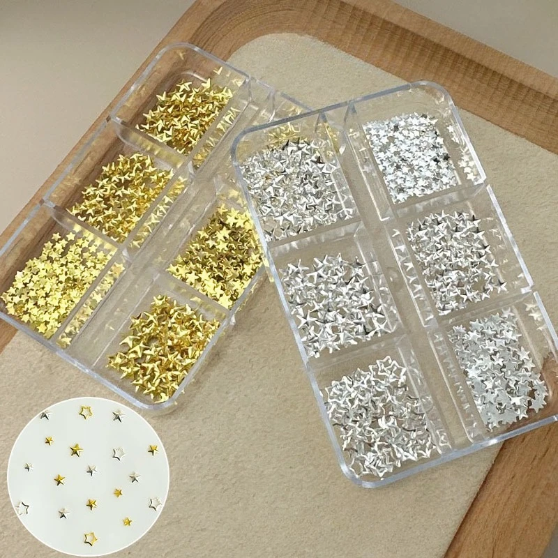 Or argent étoile évider alliage Rivet fourchette en métal cuillère Punk nœud papillon perle Nail Art accessoires décorations outils de manucure