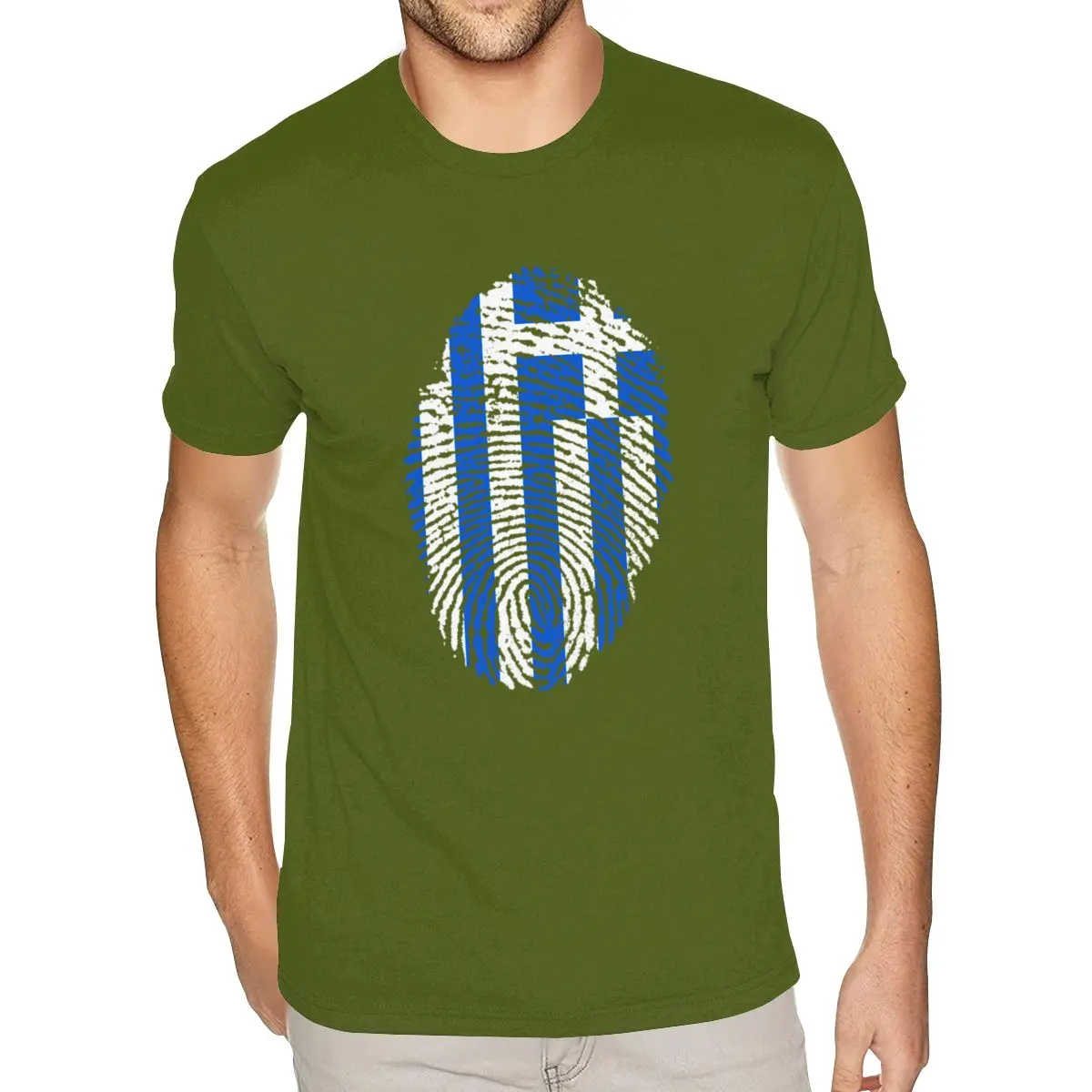 

Online Greece Flag Fingerprint Cotton Short Sleeve Male 5XL Moss Green T-shirts