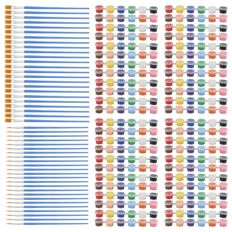 336個入りミニアクリル絵具セット、24セット12色アクリル絵具ストリップ、48個入り絵筆、子供と大人向け、簡単設置（2ml）h