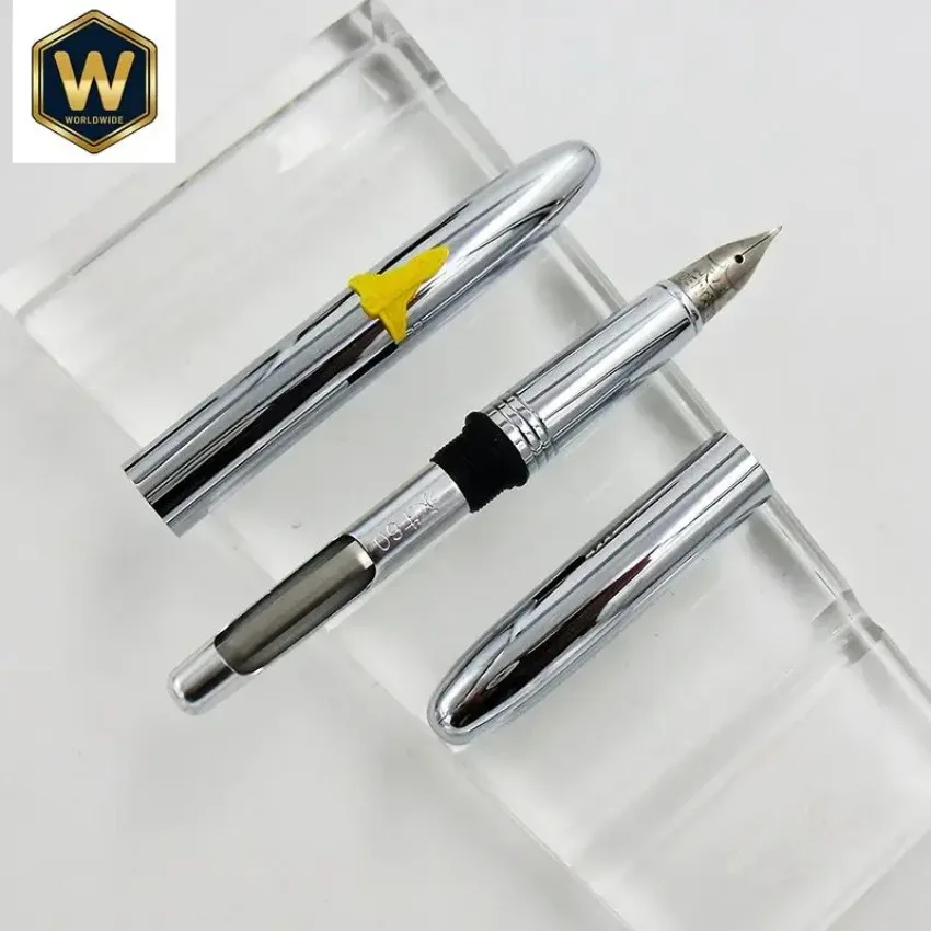 Silver Stainless Steel Aviation Short Fountain Pen F 0.5MM Hooded Nib + Converter for Office Business School Supplies