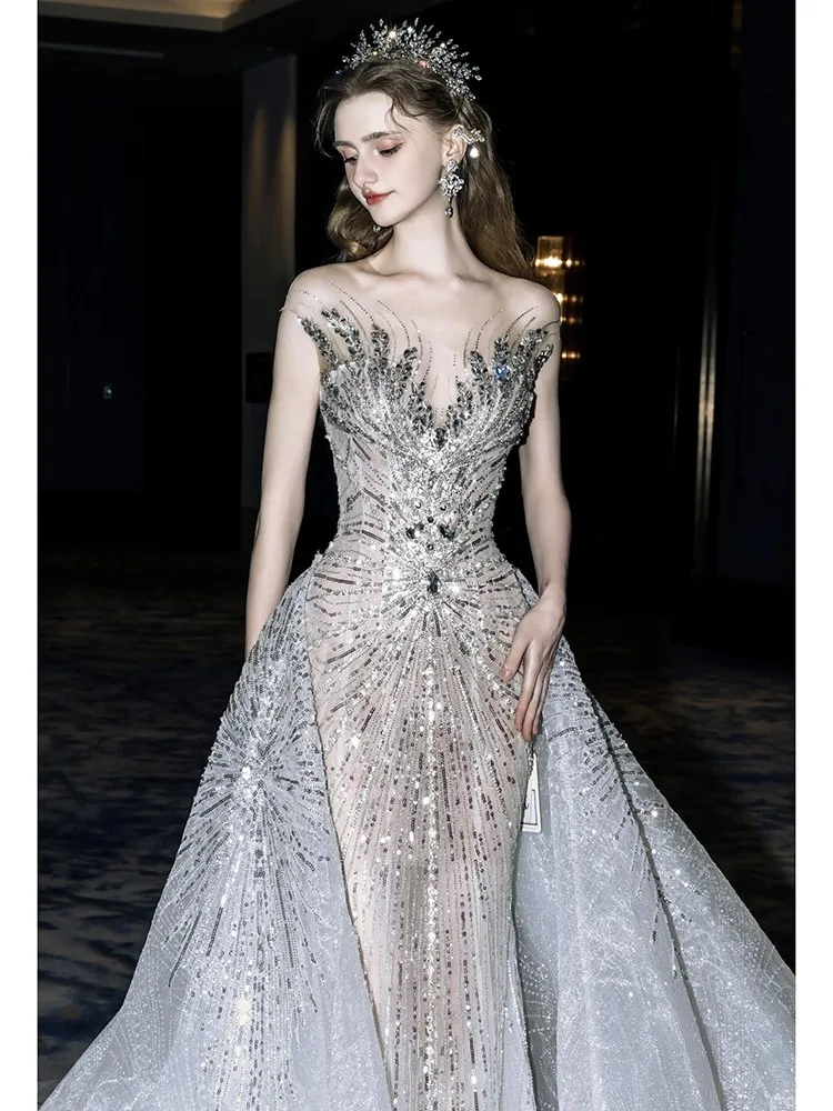 

Heavy fish-tail style light luxury and dazzling host banquet dress main runway dress