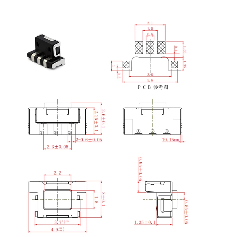 5-10 Stück 4,5*3*2,5mm 3-Pin Taktiler Tastenschalter Momentaner Tastenknopf für Mobiltelefon/Elektronische Uhr Seitlicher Druckknopf – Detail 4