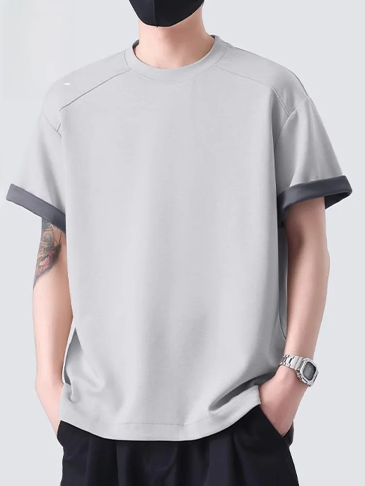 

Мужская летняя футболка из модала, однотонная, модная, свободного кроя, плотная, с охлаждающим эффектом, с круглым вырезом, плоская вязка