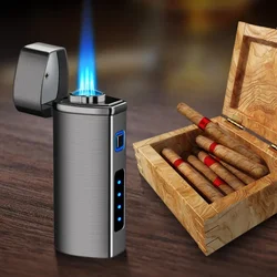 2026 New  Touch Sensing Metal Outdoor Windproof Electric USB Lighter Turbo Three Torch Blue Flame Jet Cigar Tool Gas Lighter Men