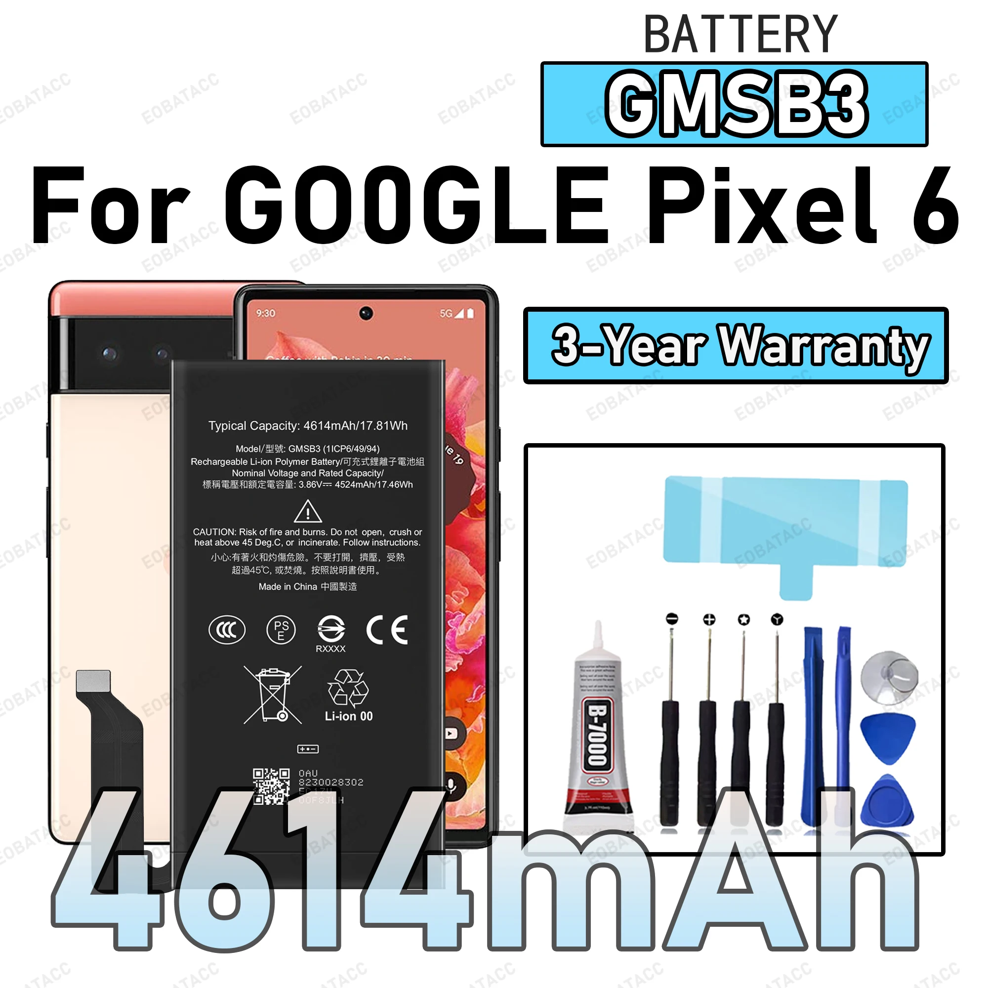 

100% New Zero Cycle GMSB3 Battery For GOOGLE Pixel 6 Phone Replacement Bateria +Free Tools
