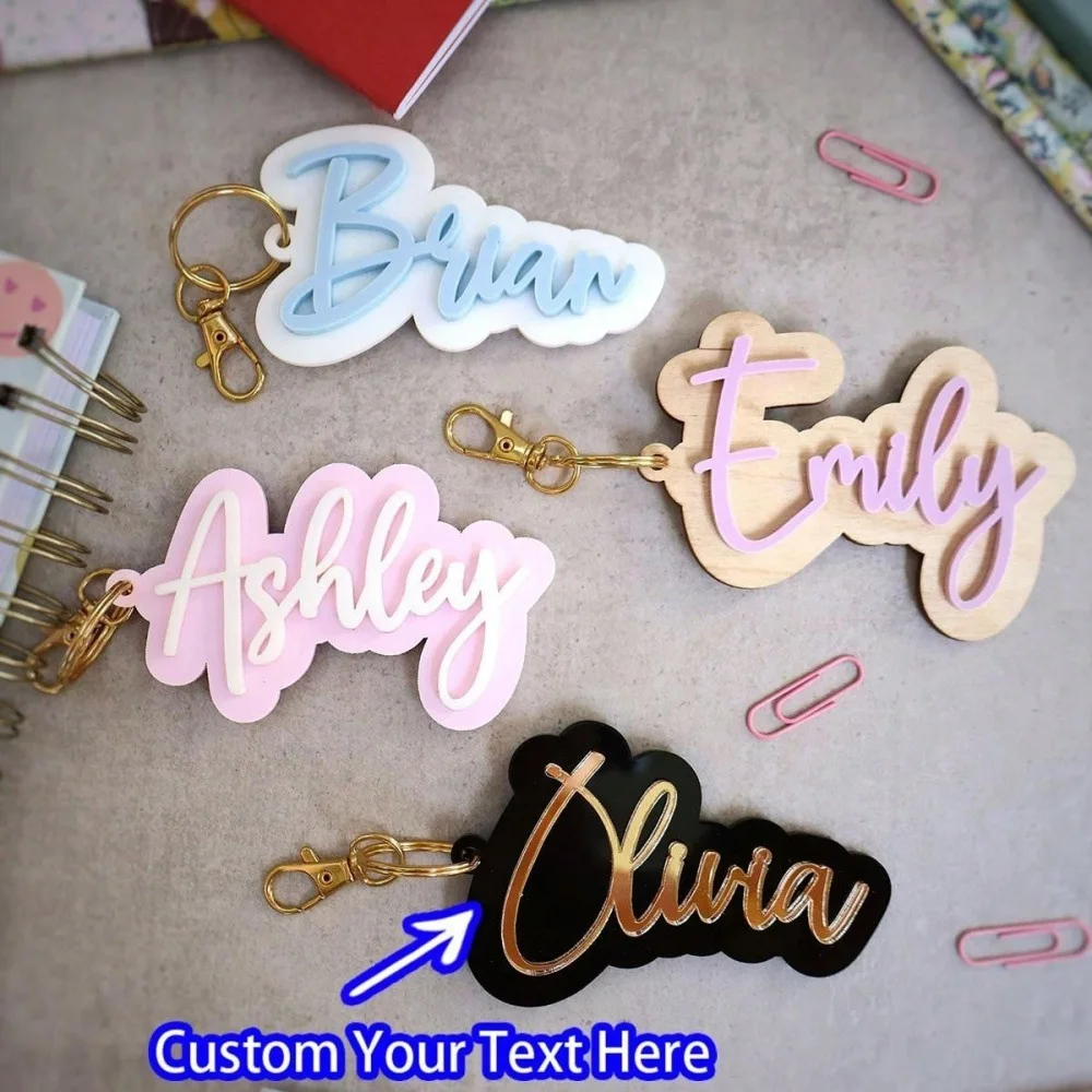 

Pink Blue Black Board Customized 3D Name Keychain Acrylic Nameplate Personalized Fashion Label Backpack Car Christmas Keyring