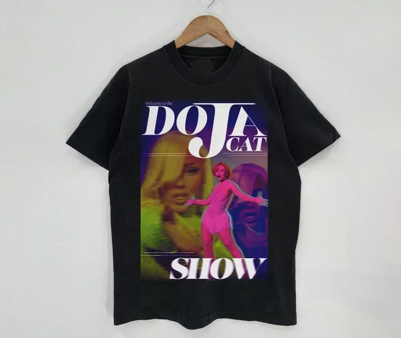 Short Sleeved Top Music Neutral Versatile Street Fashion Top Men's Doja Retro 90s Black Cotton T-shirt  men clothing  COTTON