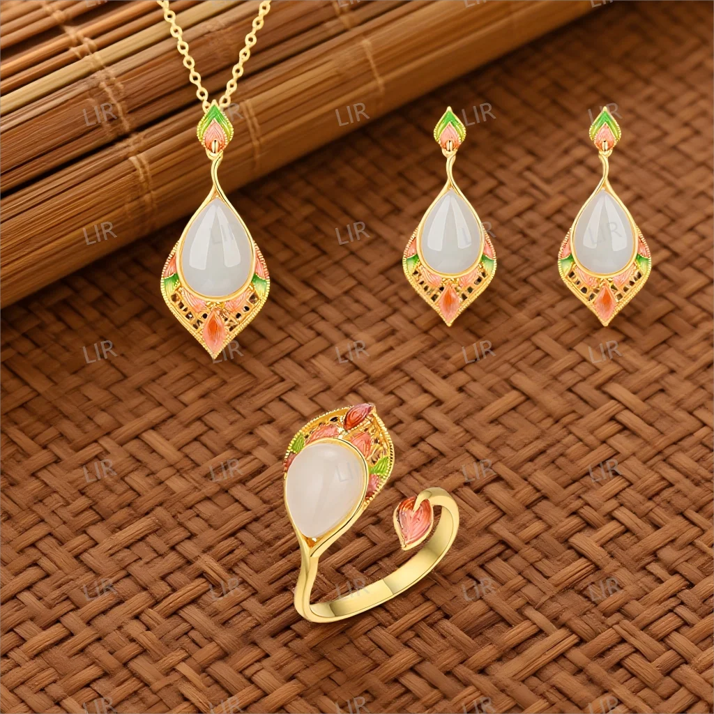 

LIR 2025 Hot Sale S925 Silver Inlaid Hetian Jade Phoenix Enamel Set - Classical Beauty Dress Jewelry | Trendy Women's Must-Have