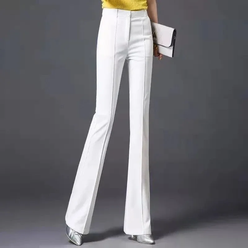 

High Elastic Spring Summer Flare Pants Casual Straight Trousers For Women Work Suit Pants Korean Loose Female Pantalon White L