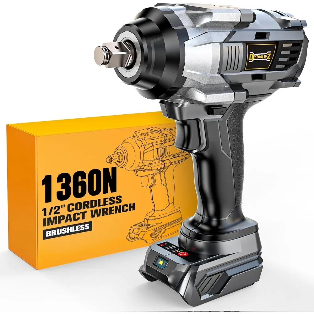 

Беспроводной ударный гайковерт 1/2 дюйма, электрический ударный пистолет с высоким крутящим моментом 1000 футов LBS со светодиодной подсветкой, 4 скорости, регулировка скорости, 20 В