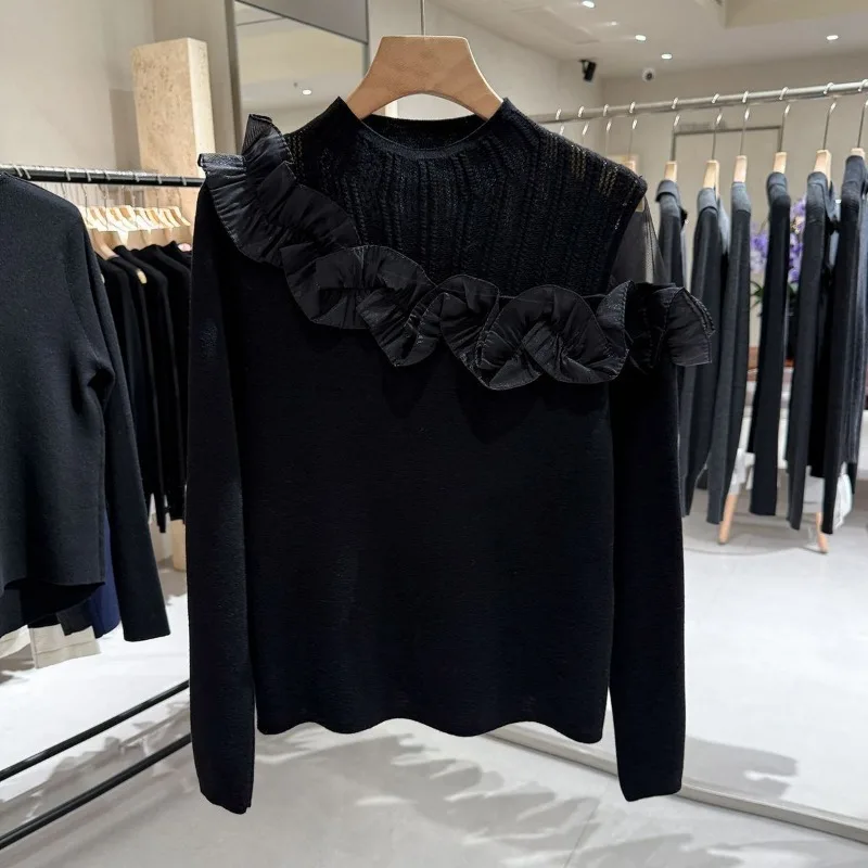 المرأة الدانتيل الربط محبوك سترة الخريف والشتاء موضة جديدة نمط الحد من العمر نصف الياقة المدورة الداخلية #5