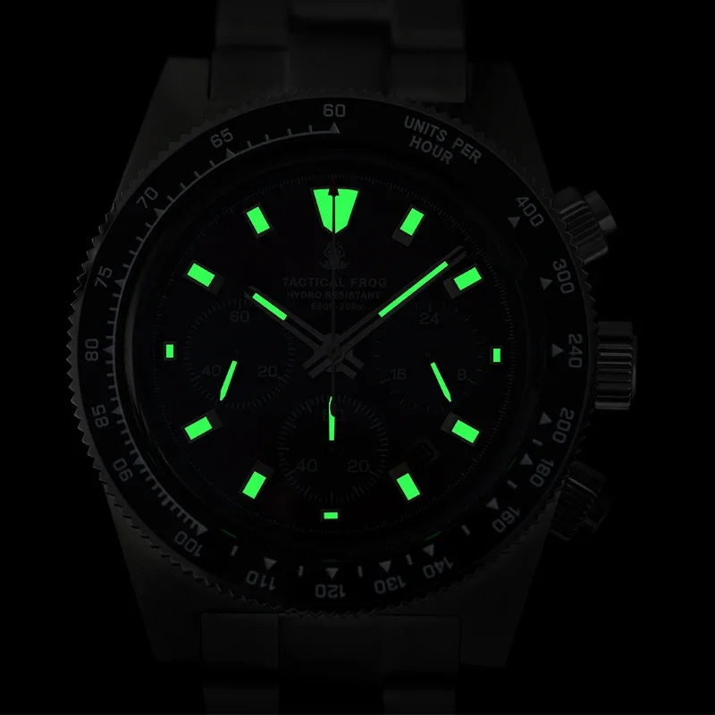 Tactical Frog Sapphire Crystal Mirror Ceramic Bezel Chronograph Watch V2 Solar VS75A Eco-Drive Quartz 20Bar Waterproof Men Watch