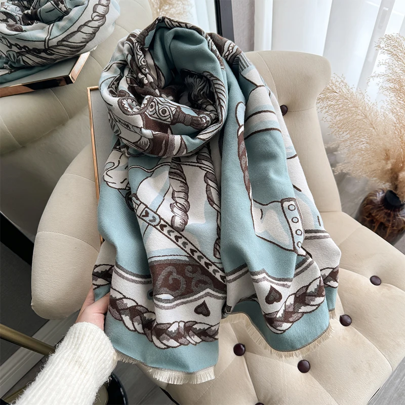 Luxury Warm Poncho Cashmere Winter Women Scarf Horse Print Shawl Wraps Female Thick Pashmina Blanket Bufanda Travel Echarpe 2024