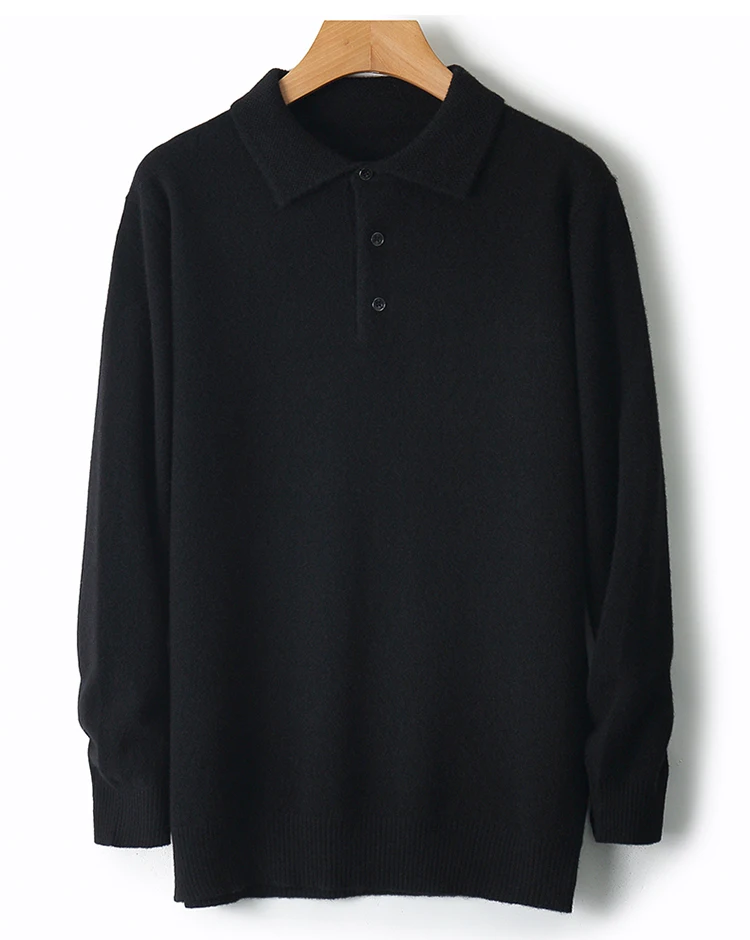LHZSYY 100%Merino Wool Hot Cardigans Men Lapel Pullover Long Sleeve POLO Neck Sweaters Loose Tops Knit Clothing Large Size Shirt