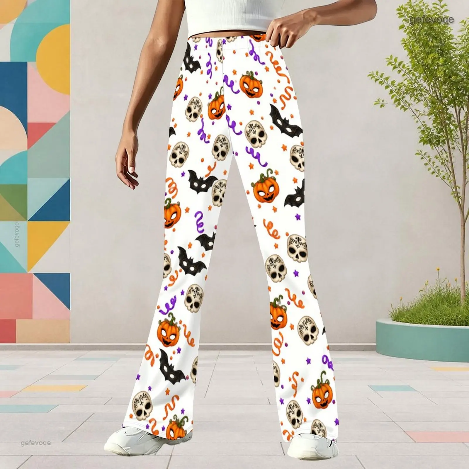 Autumn Graphic Print Girls Flared Pants Vintage Spooky Children Clothing Halloween Party Wear