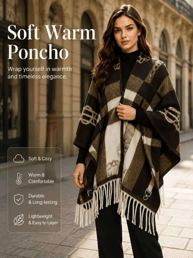 New Women's Versatile Solid‑Color Thick Tassel Warm Large Shawl, Autumn‑Winter Premium Thick Simple Jacquard Cape