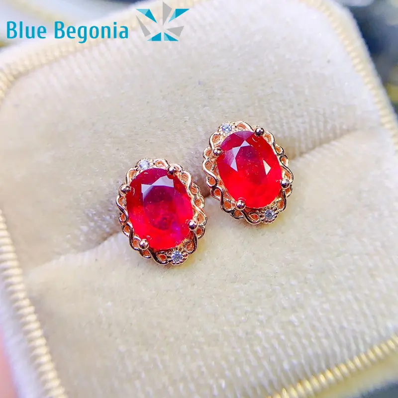 

Ruby Earrings Women's Jewelry Fine Jewelry Genuine 925 Silver 6*8mm Gemstones Natural Certified High End Gifts