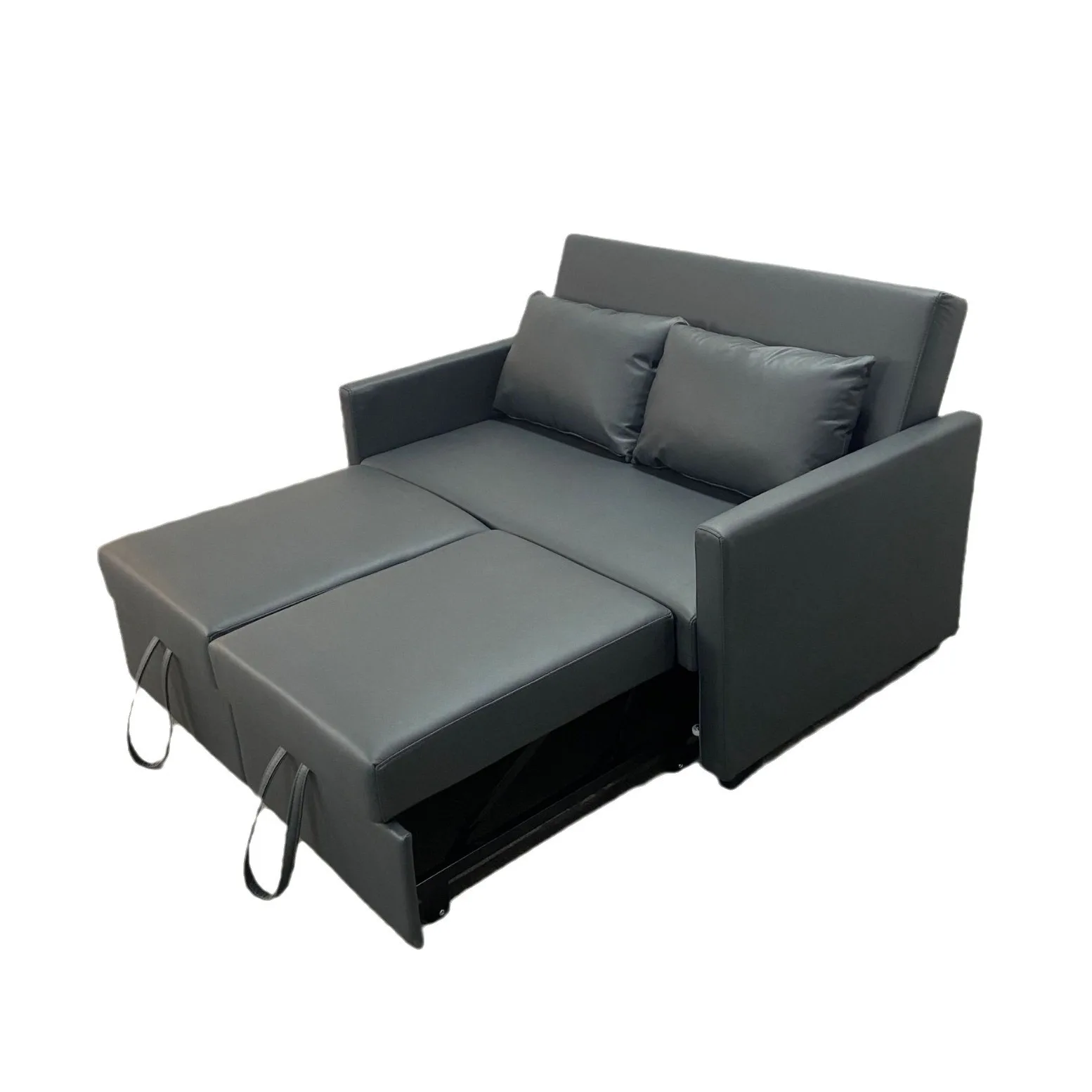 Składana, rozkładana skórzana sofa dwuosobowa 1,3 m do małych przestrzeni