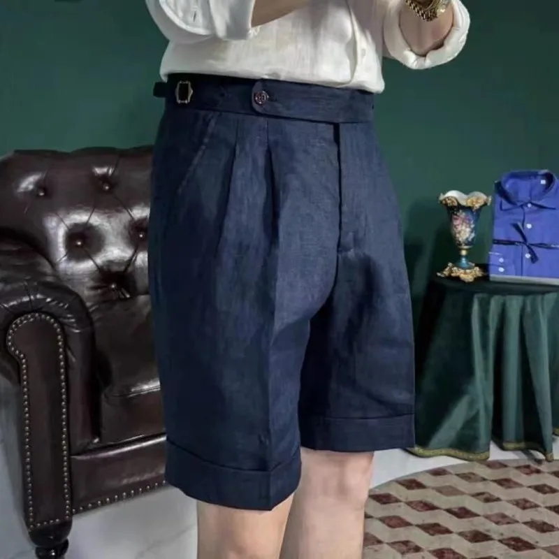 Men's Linen Blend Shorts Summer Casual Naples Style 5 Inch Inseam Lightweight Drawstring Waist Loose Fit Beach Pants