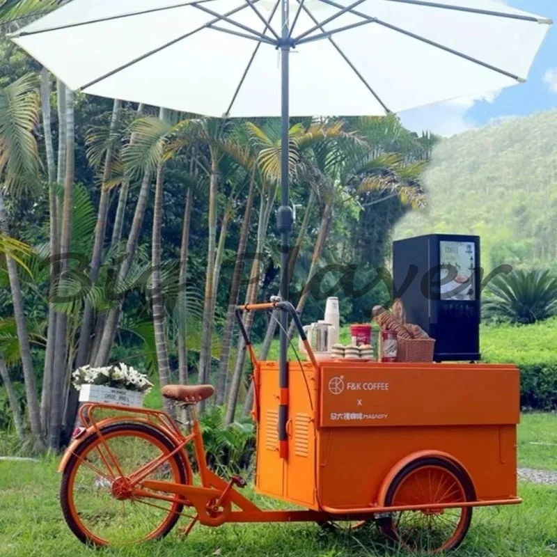 عكس حمار كشك دفع عربة القهوة الحديد المطاوع المنقولة ركوب الدراجة ثلاثية العجلات الإبداعية #5