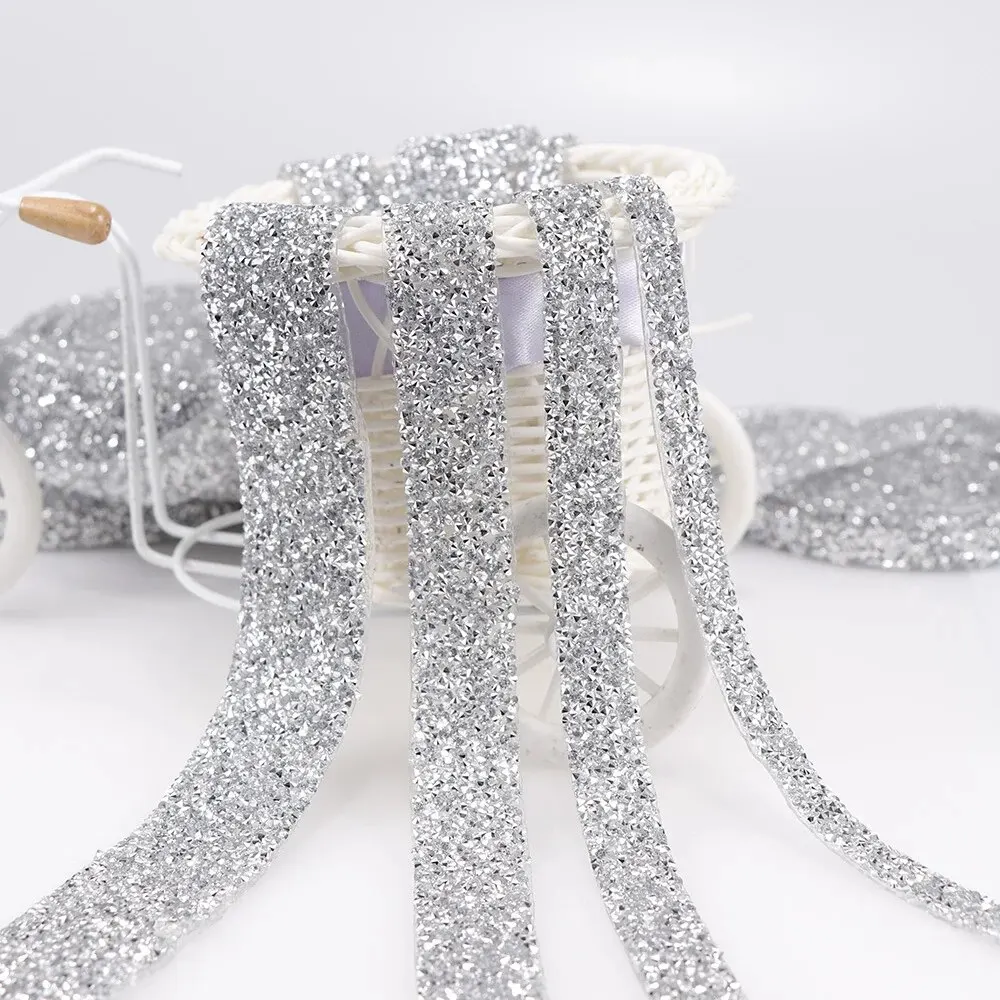 1 Yard Rhinestone Stone Beaded Trim Sparkling Crystal Rhinestone Hotfix Applique Bling Chain Banding Belt for DIY Wedding Dress