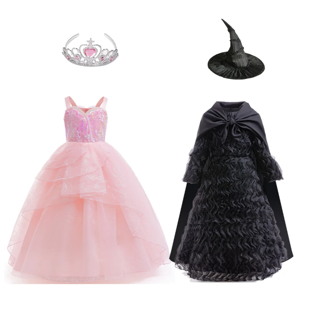 

Movie Wicked Cosplay Costume Elphaba Witches Girls Dress Cloak Wand Hat Sets for Kids Outfit Halloween Carnival Clothes
