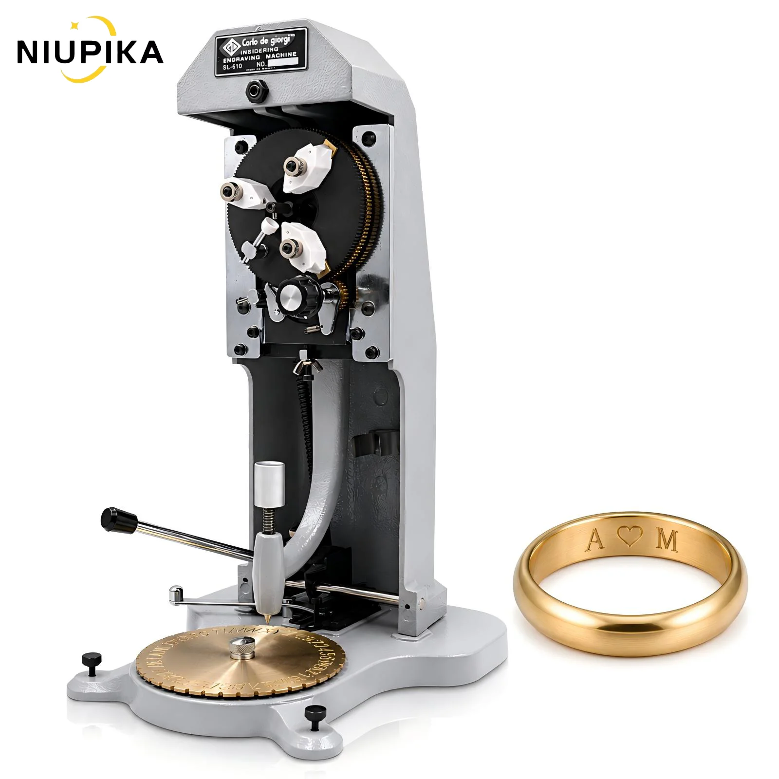 NIUPIKA Inside Ring Engraving Machine Manual Jewelry Engraver with Double Sided Lettering Dial Metal Plotter Tool for Rings SL81