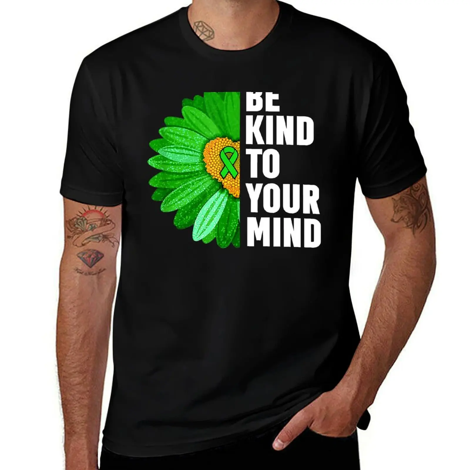 

Be Kind To Your Mind Mental Health Awareness Matters Month Flower Girl Sunflower Ribbon T-Shirt men t shirt cotton 100% T-Shirt