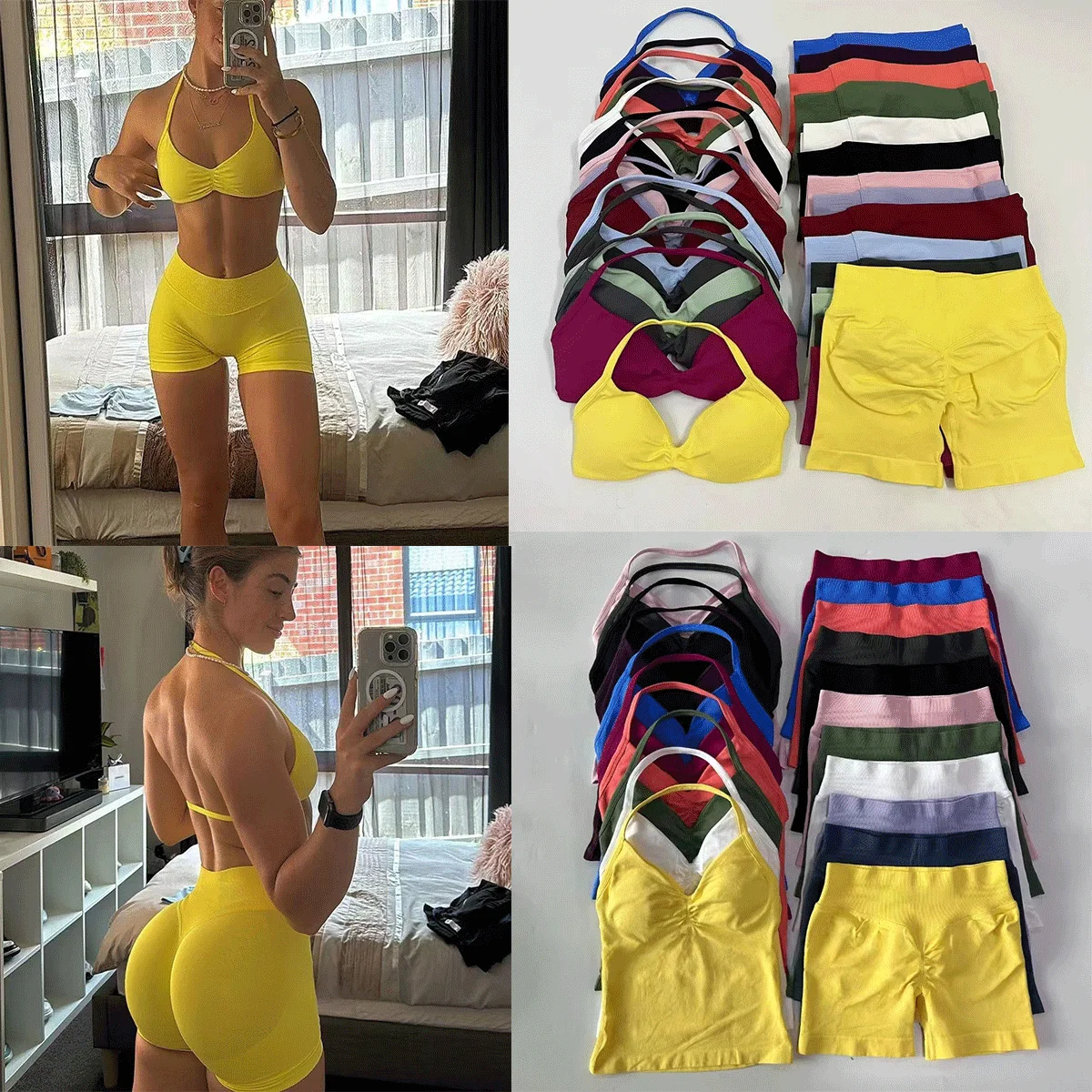 

2Pcs Gym Set Women Backless Tank Tops High Waist Scrunch Seamless Shorts Gym Suit Fitness Clothes Activewear Workout Sets