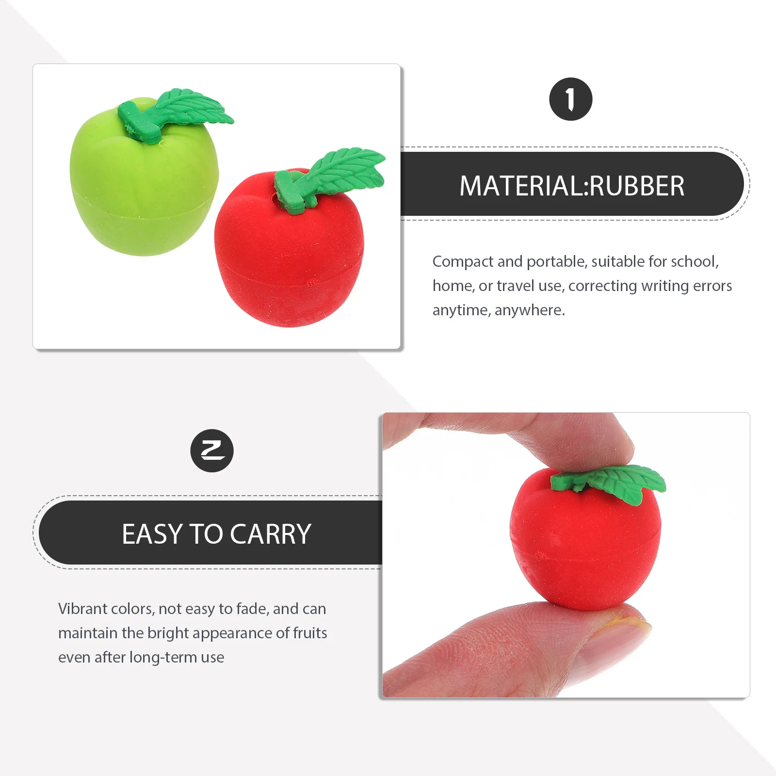 36 قطعة من محايات التفاح على شكل فاكهة واقعية، ملحقات مكافأة المدرسة الناعمة، جوائز الفصول الدراسية، لوازم القرطاسية المدرسية