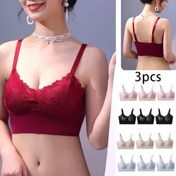 3pcs Ice Silk Seamless Lace Bra No Steel Ring Comfortable Large Size Bra vest bra Gather Anti Sagging Underwear