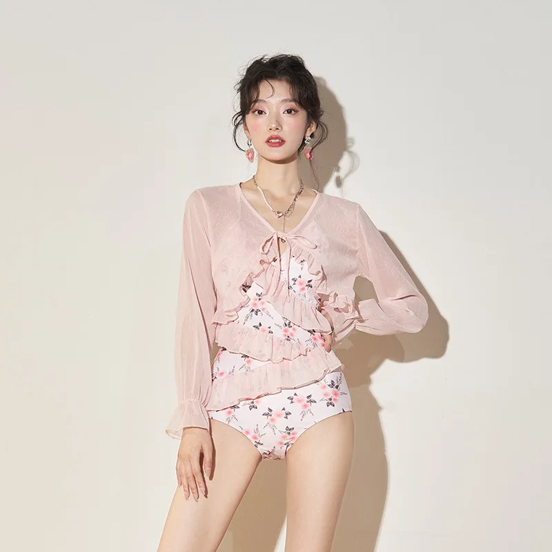 

Wisuwore Korean 2023 New Onepiece Swimsuit Women's Triangle Bodysuit Fashion Conservative Small Breast Fairy Hot Spring Swimsuit