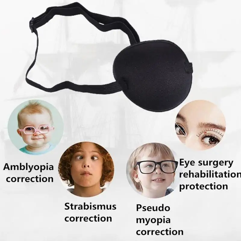 Pirate Eye Patch Unisex Black Single Eye Patch Eyepatch One Eye Washable Adjustable Concave Eye Patch Kid Pirate Cosplay Costume