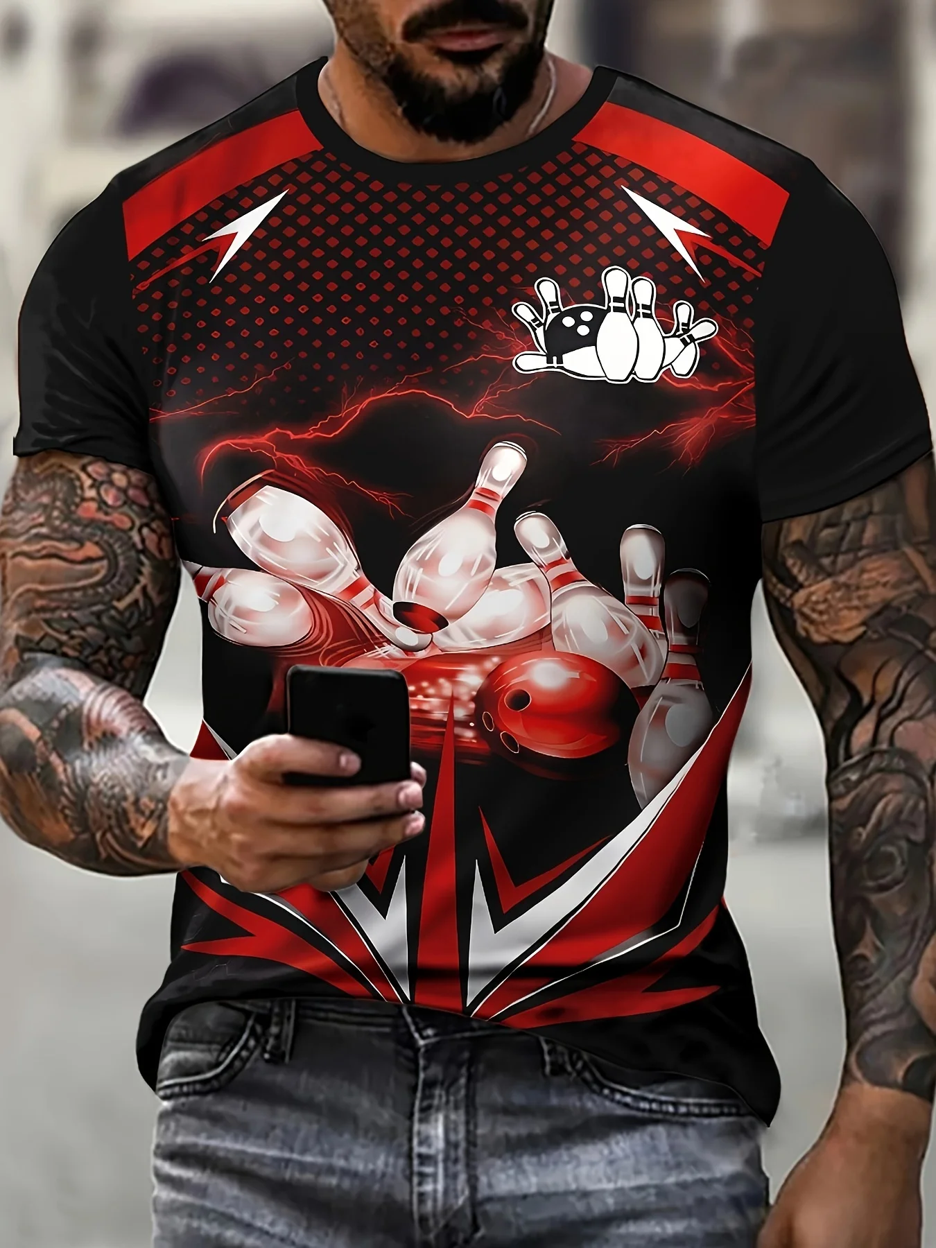 Bowling Bottles 3D Graphic Print Men's and Children's Novel Short Round Neck T-shirt Summer Outdoor Comfortable Short Sleeves