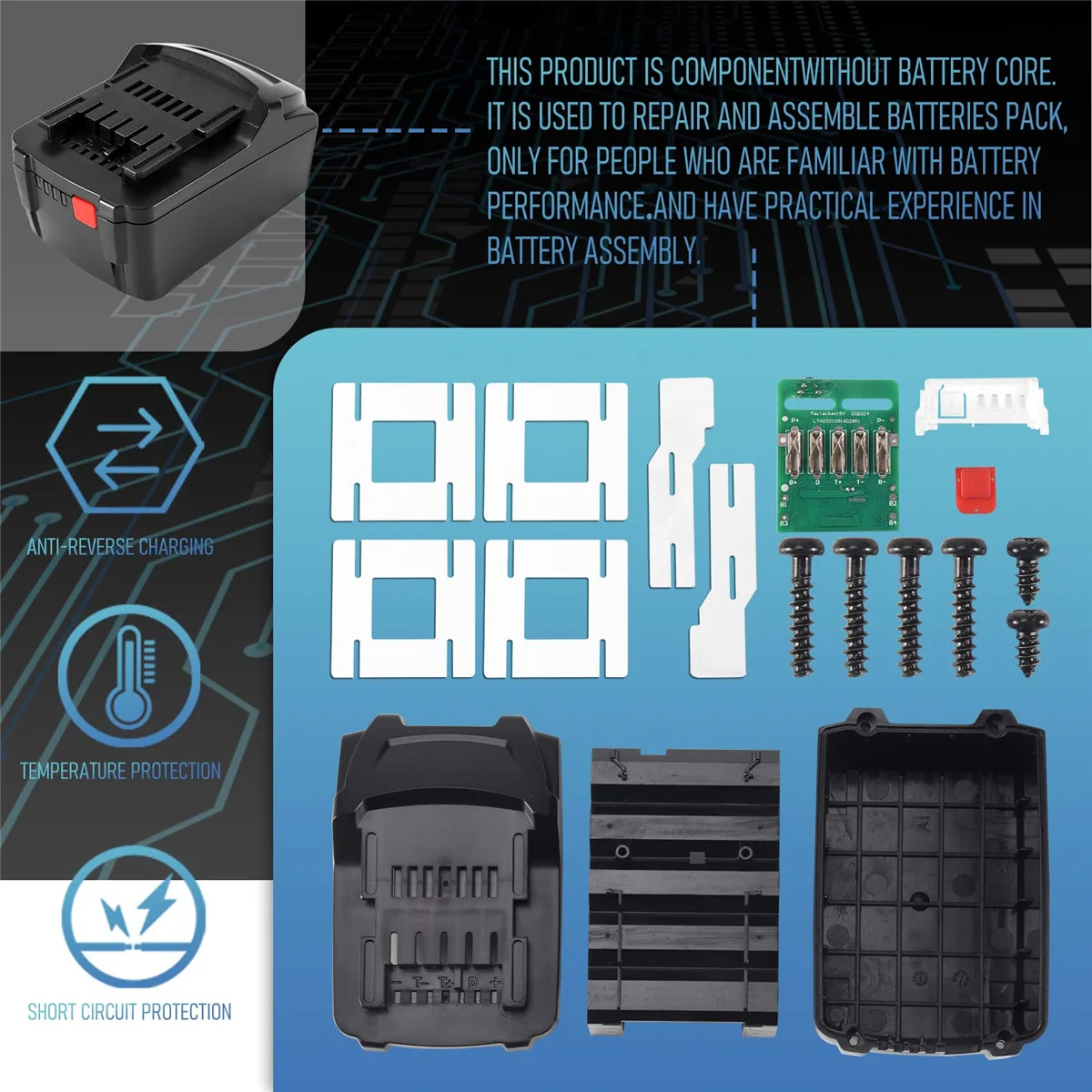 Placa PCB da placa de circuito de proteção de carregamento para rack de bateria de lítio Metabo 18V (1 conjunto)