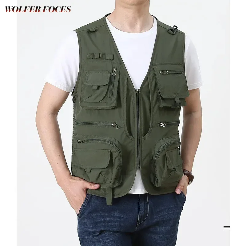 Leather Embroidered Vests for Camping Men Tactical Hunting Vest Sleeveless Men's Jacket Windbreaker Waterproof Male Large Size