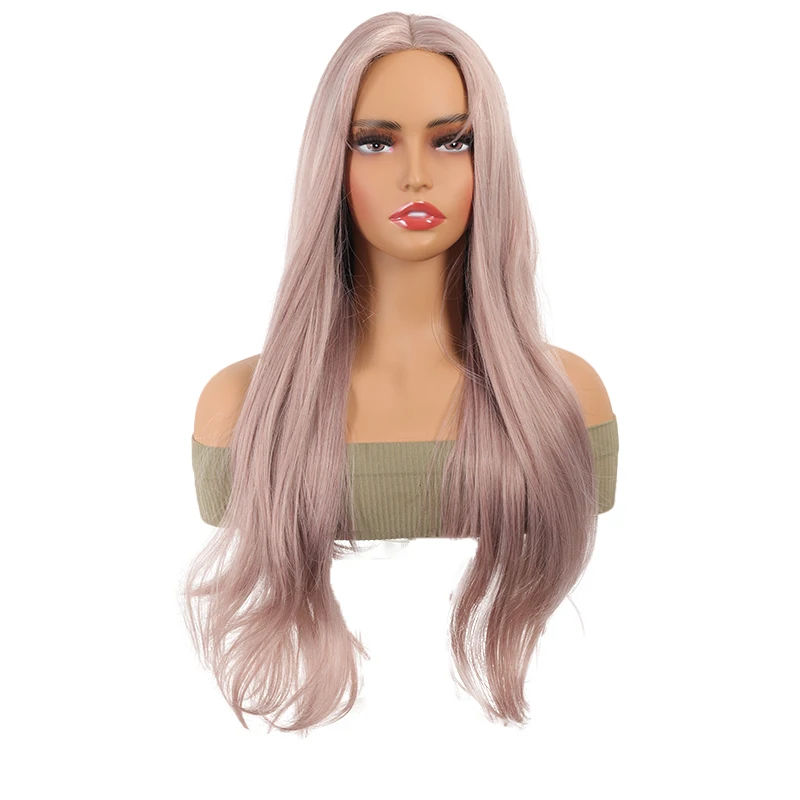 Lange Golvende Kant Voorkant Pruiken Synthetische Haar Body Wave Middendeel Golvende Cosplay Pruiken Hittebestendige Haar Pruik Voor Vrouwen 28 Inch