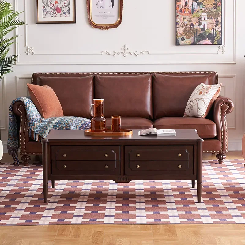Retro American solid wood Emmy coffee table simple tea table TV cabinet combination living room drawer coffee
