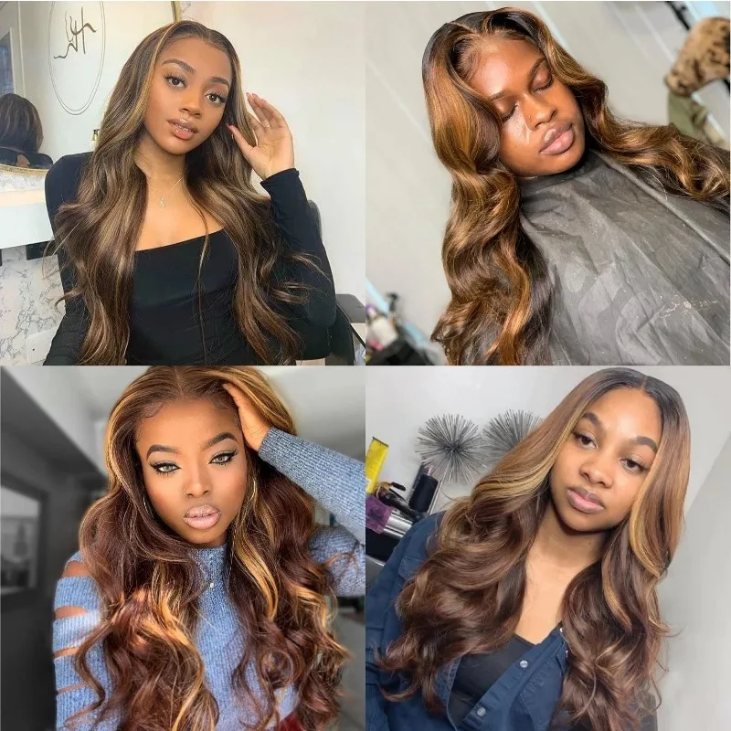 13x6 Body Wave HD Lace Frontal Human Hair 4/ 27 Pre Plucked Wig With Baby Hair Honey Blonde 250% Density Colored Wigs For Women