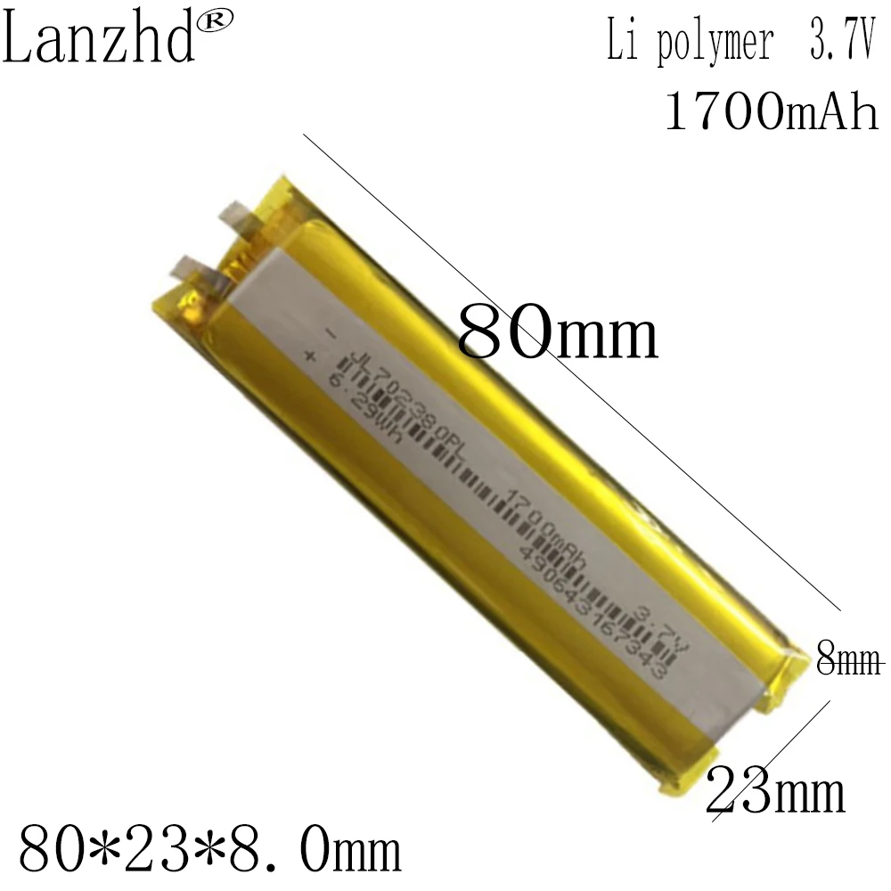 

1-10pcs 3.7V 1700mAh Li Po Polymer Lithium Rechargeable Battery For LED lamp Bluetooth stereo Digital products