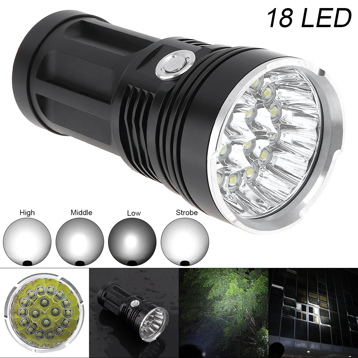 SecurityIng Waterproof Super Bright Led Flashlight 3 Modes 25W/30W Outdoor 10/18 LED Torch Light for Hunting / Camping/ Fishing