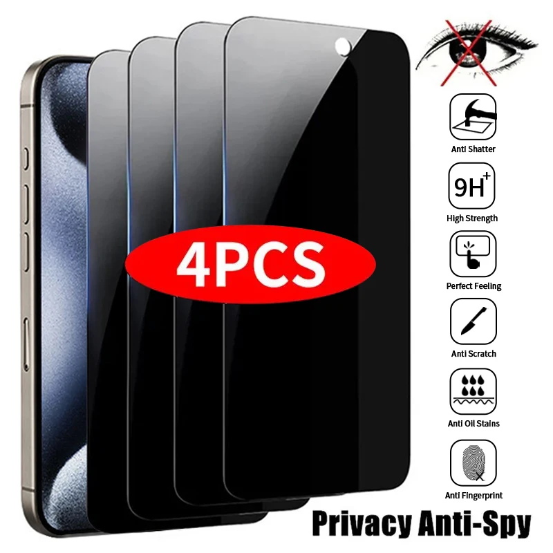 Protector de pantalla de privacidad para iPhone, vidrio templado antiespía para iPhone 15 Pro Max 14 Plus 11 12 13 14 Pro Max XS Max, 4 unidades