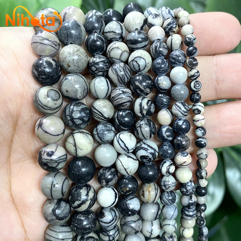 

Natural Spider Web Stone Round Loose Beads 15" Strand 4/6/8/10/12mm DIY Bracelets Rings Earrings for Handmade Jewelry Making