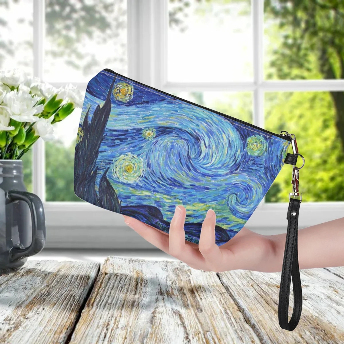 Mode Van Gogh Olieverfschilderij Dames Cosmetische Tas Casual Grote Capaciteit Cosmetisch Hoesje Voor Dames Meisjes Lederen Portemonnee 2024