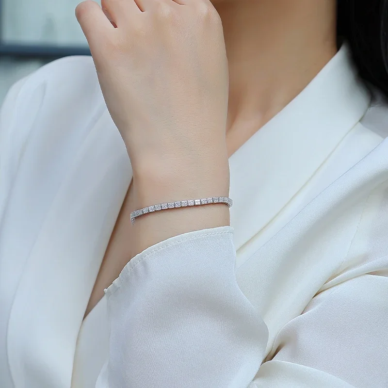 

Теннисный браслет JIUZUAN с муассанитом, полный дизайн, стерлинговое серебро 925 пробы, позолоченный 18 карат, подарок для женщин, сертифицированный GRA