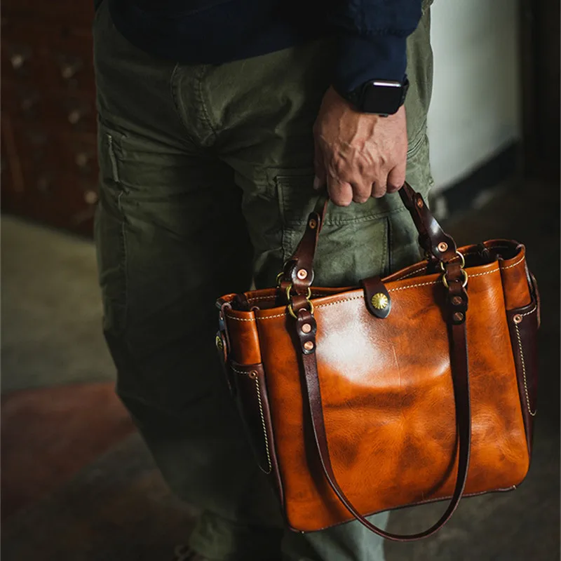 Bolso de mano de piel de vaca para hombre, bolsa de hombro de cuero genuino para jóvenes, organizador de ocio al aire libre, diseñador de lujo, moda Vintage